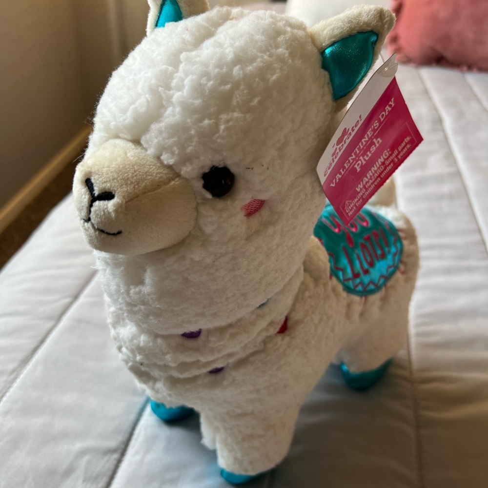 White and Teal Llama Plush Toy